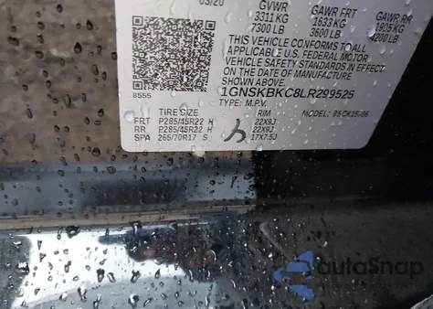 2020 Chevrolet Tahoe K1500 Lt z USA, uszkodzony, nr VIN 1GNSKBKC8LR299525